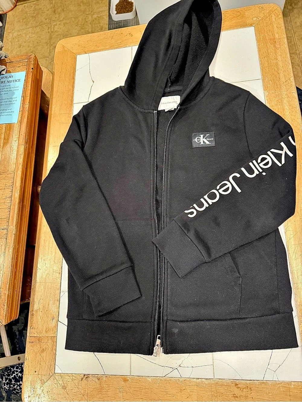 Calvin Klein Jeans Full Zip Logo Sleeve Hoodie Black Size Medium
